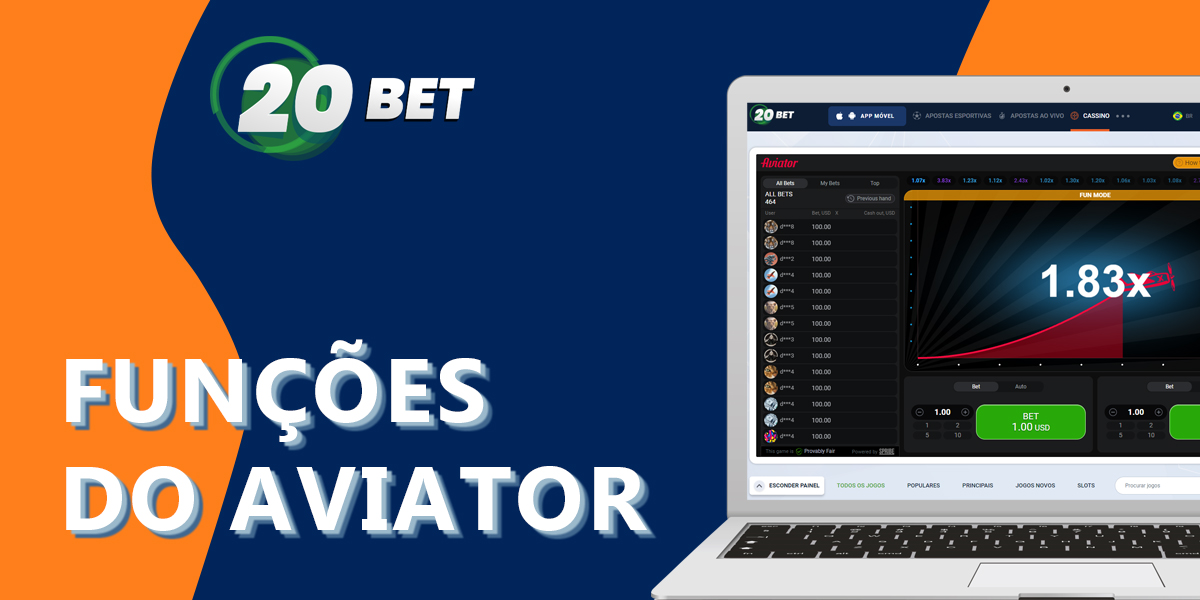 Quais são os recursos do jogo Aviator apresentados no site do cassino online 20Bet?