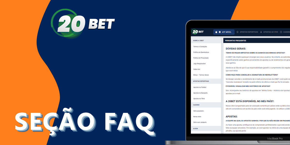 Descrição da secção de perguntas e respostas no site do 20Bet
